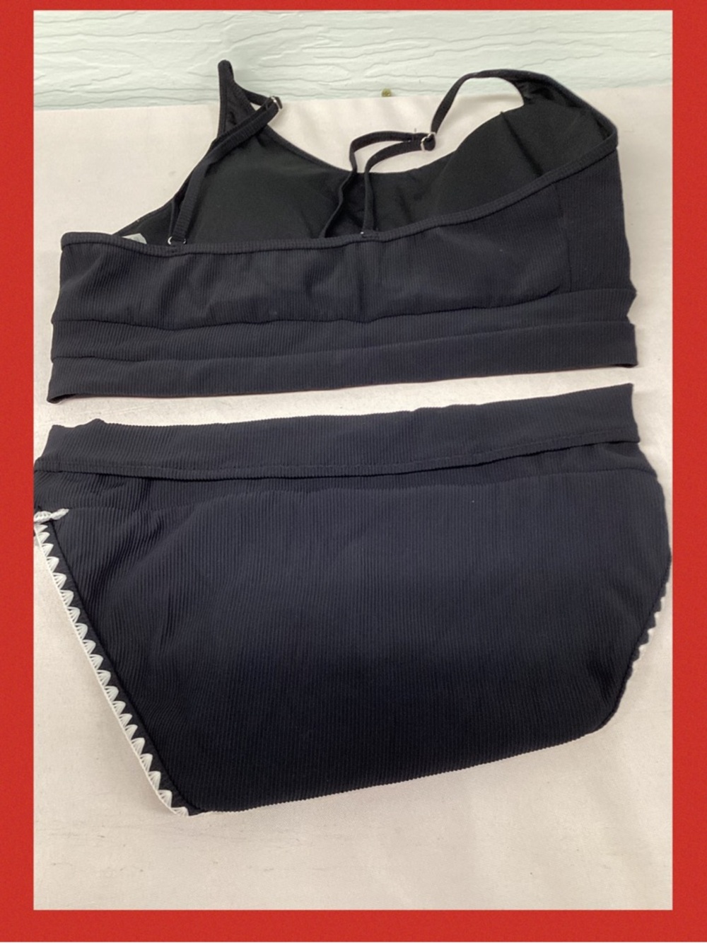 Black Ribbed One-Piece swimsuit with Scalloped Trim 51 - Picture 4 of 6